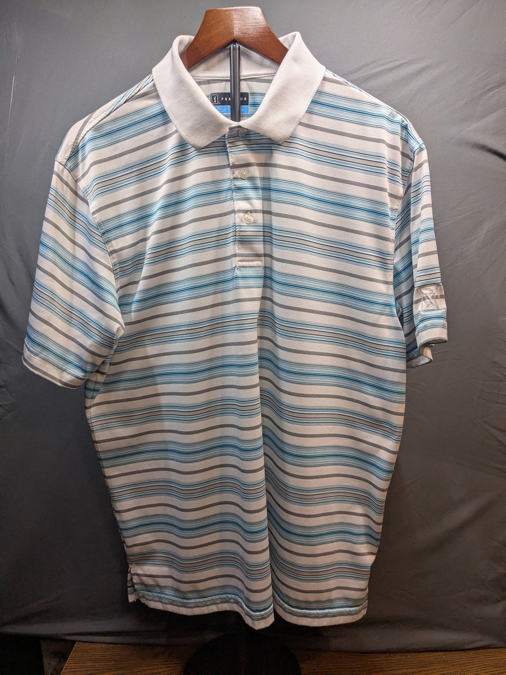 PGA Tour Blue & White Striped Polo Shirt